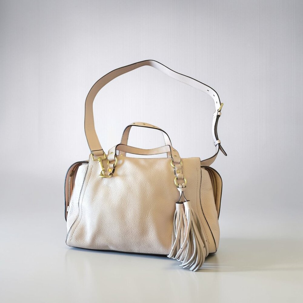 Cole Haan Blush Pink Pebbled Leather Tassel Satchel Crossbody Bag Gold Hardware - Picture 5 of 16